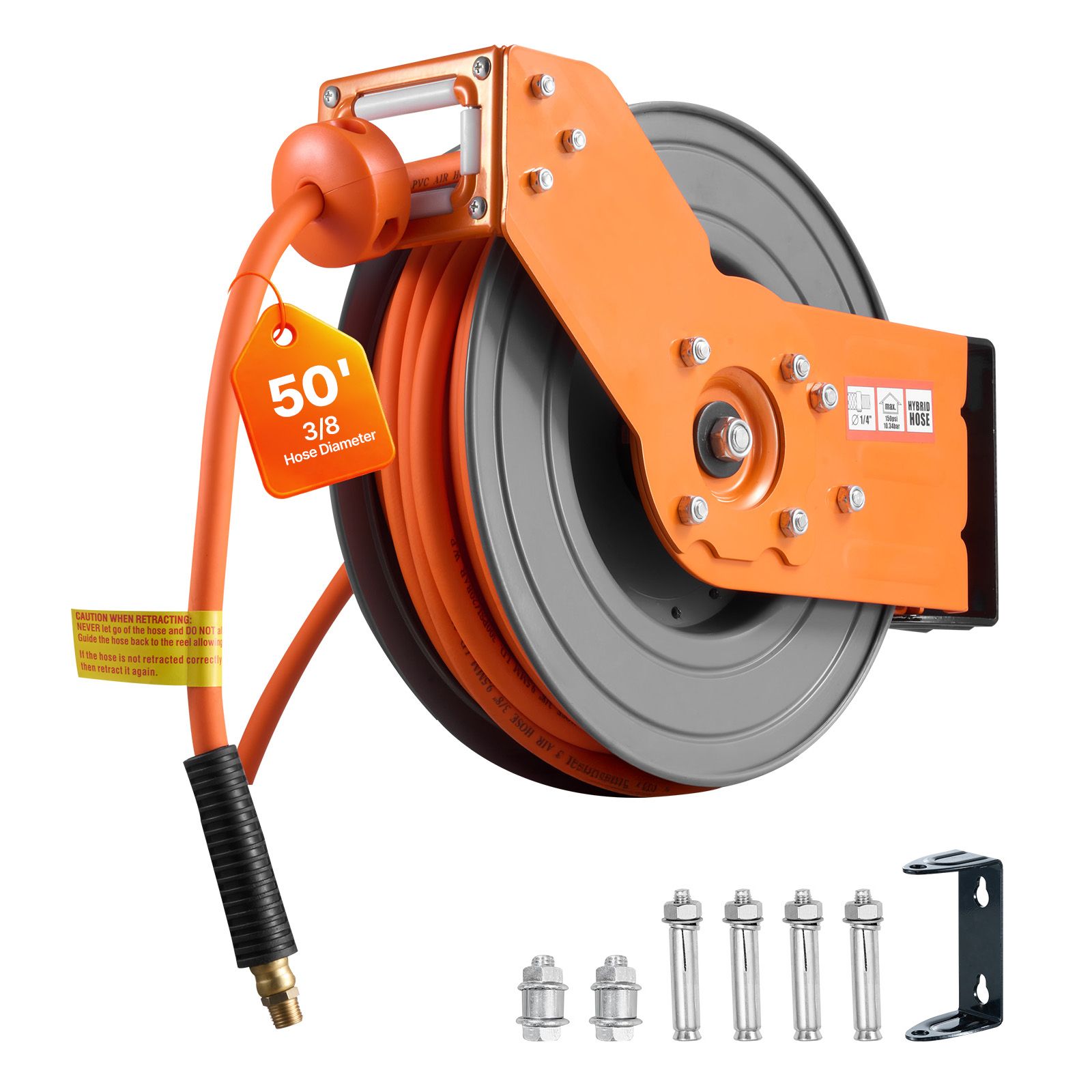 Air Compressor Air Hose 3/8 Hybrid 50Ft - Enrouleur de tuyau d'air rétractable, tuyau